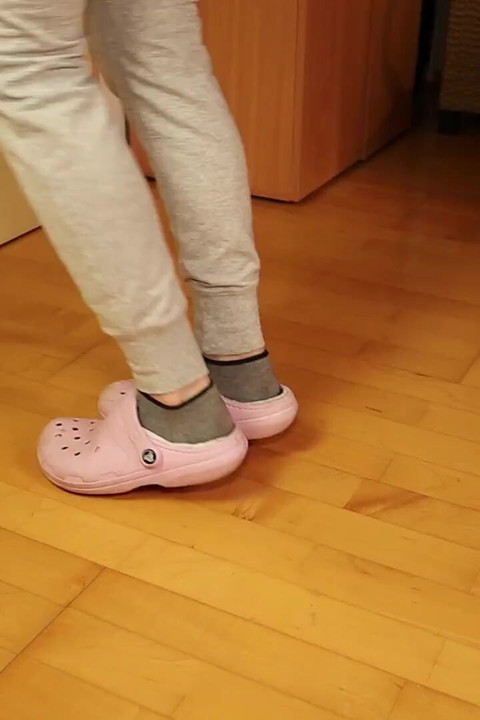 Dirty Grey Sneaker Socks in Pink Clogs - Casual Foot Tease