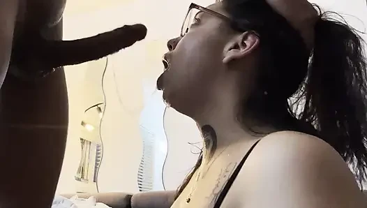 Asian throatgoat gets a facial on her glasses
