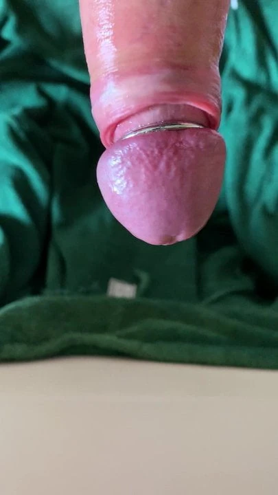Putting a cock ring on my foreskin cock with cum shot