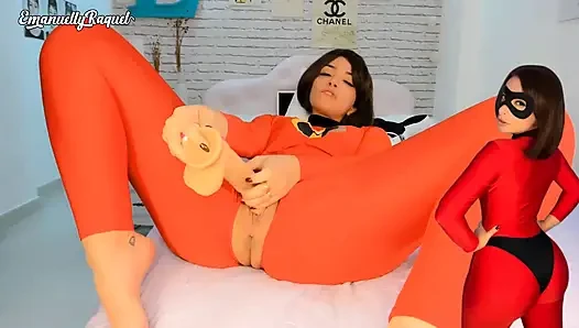 Elastigirl Cosplay Fucking Basah Vagina Dengan Dildo Dan Ejakulasi Banyak