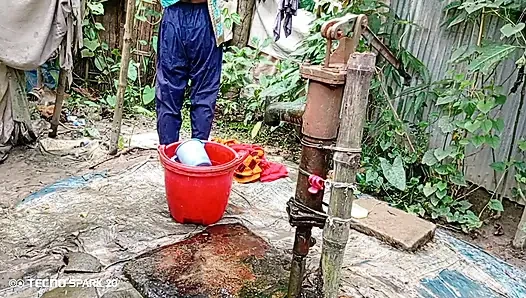 Refreshing Outdoor Bath in an Open Field