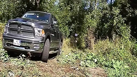 Redhead French whore takes big dick in her ass in the back of the truck