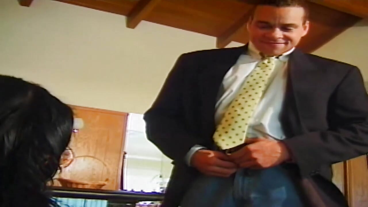 Dwarf sucks his shaved nuts under the table