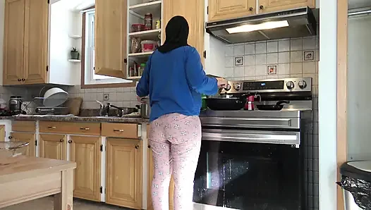 submissive stepmother lets big cock stepson fuck her in the kitchen every morning