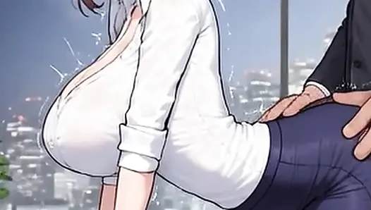 Секретарша Waifu в видео от первого лица - красное нижнее белье и разнообразие волос в офисе крупным планом
