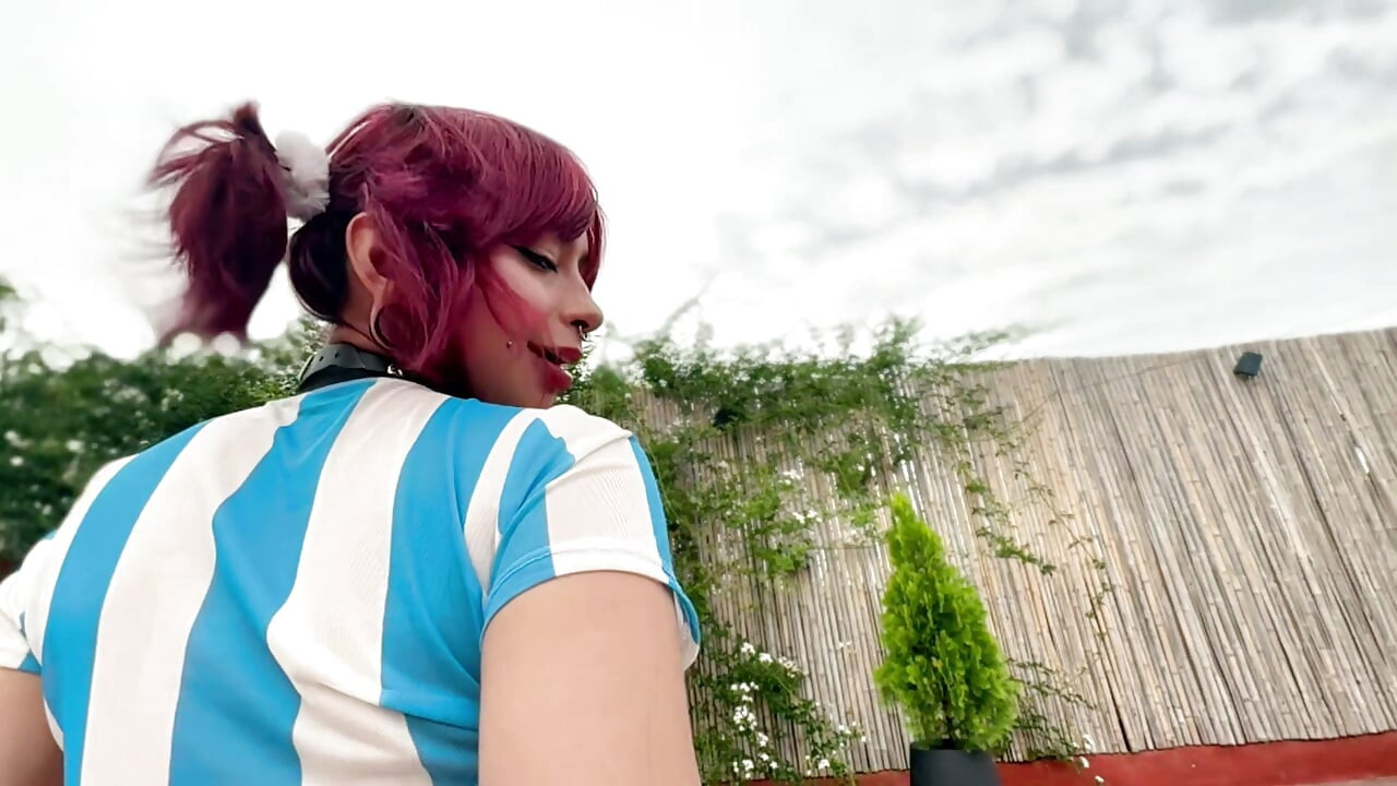 Latina Redhead Gets Fucked Hard Outdoors Wearing Argentina Jersey