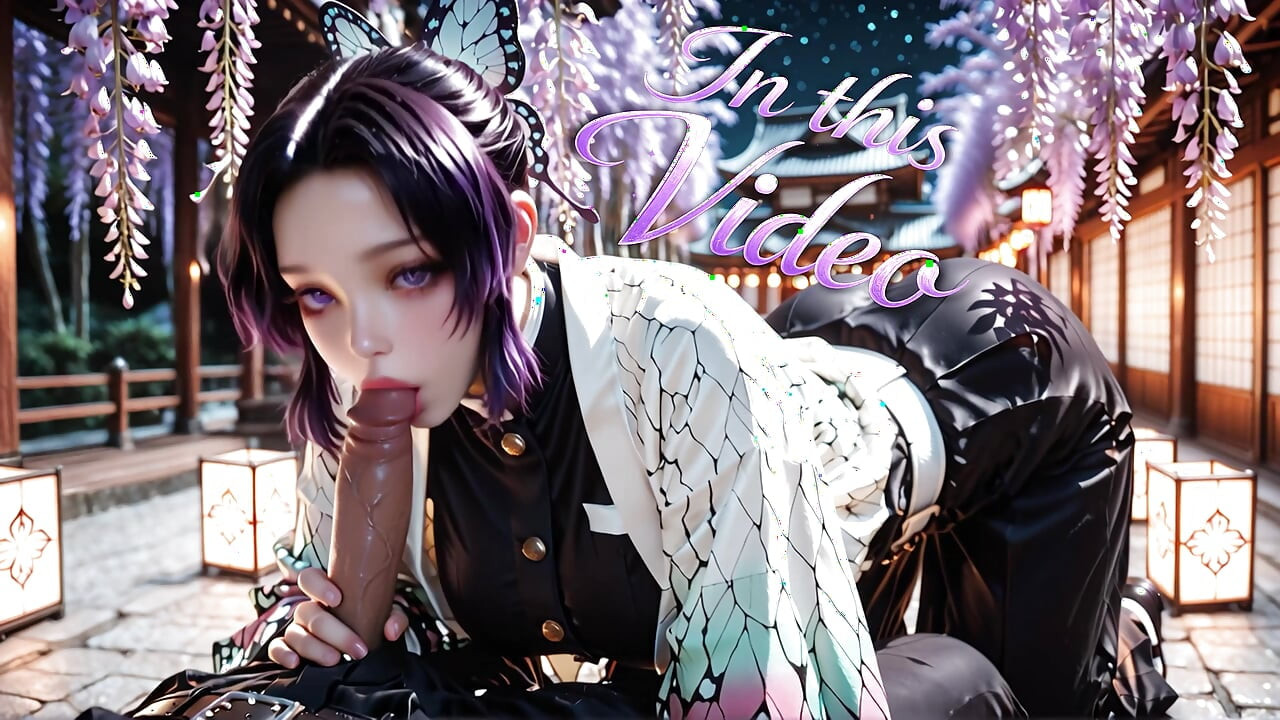 Shinobu Kocho fucks in a night garden with blooming wisteria. 3d Hentai Ai generated anime porn