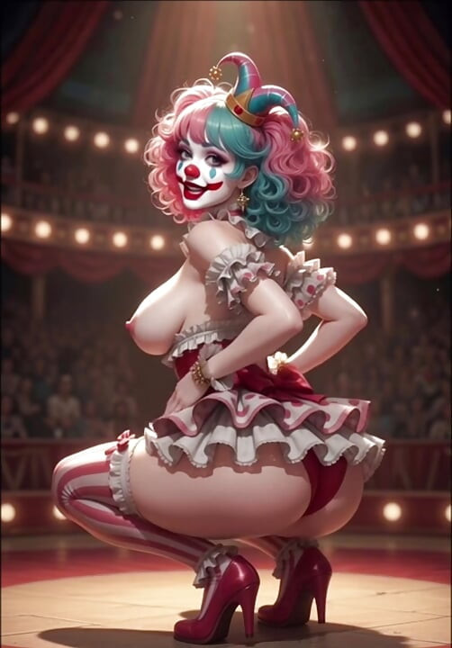 Anime circus strip ring leader clown and acrobat sexy circus show