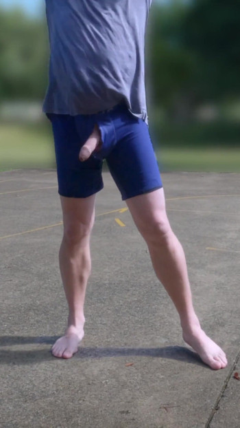 Emotional moment from "Playing basketball on a public court with my cock on display"