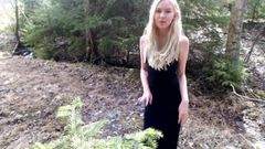 Double penetration solo masturbation in forest