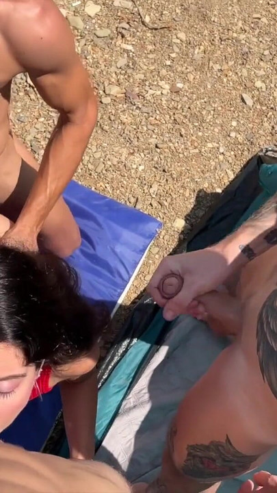 Captivating moment from "Two males met a couple and fucked his girlfriend right on a public beach"