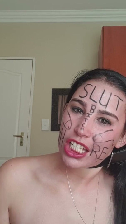 Dirty talking slut degrading herself, body writing | Clip 1