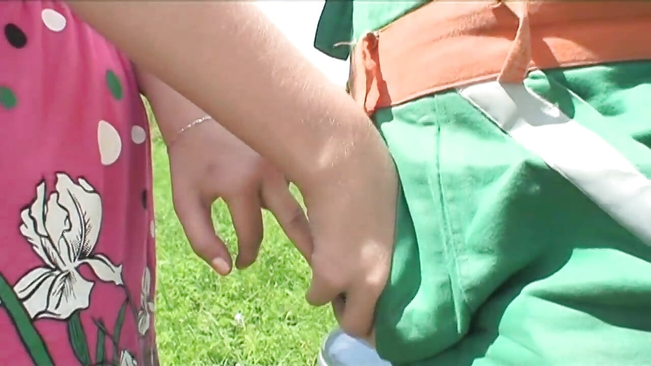 Young hitchhicker with her stepgranny grateful for an old pig who came in their rescue