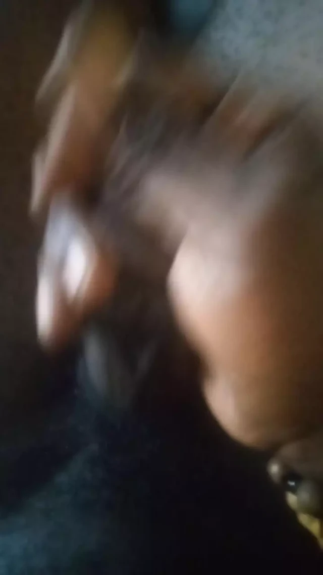 Small black dick jerking off