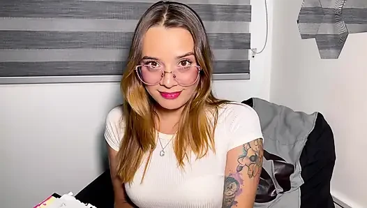 College student teases her classmate to get help on the exam