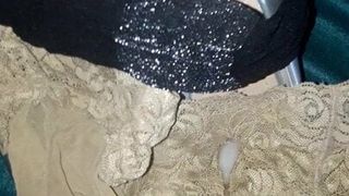 Cumshot on wife stockings and heels