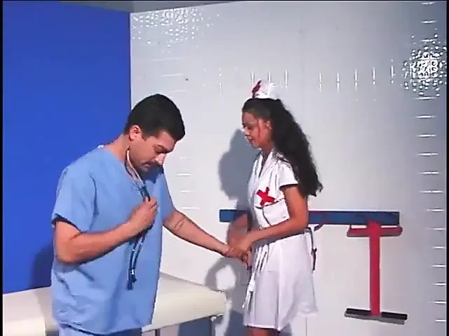 Nurse in red heels gets on top of sexy patient stud to suck his tool