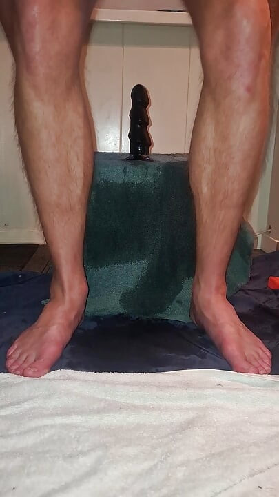 Hot solo male riding his dildo in the morning