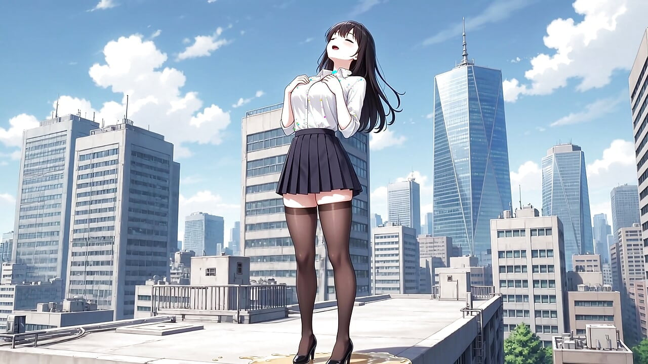 Office lady urinating outdoors, showing off her sexy big butt
