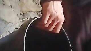Uncut tattoo cock pissing in tunnel
