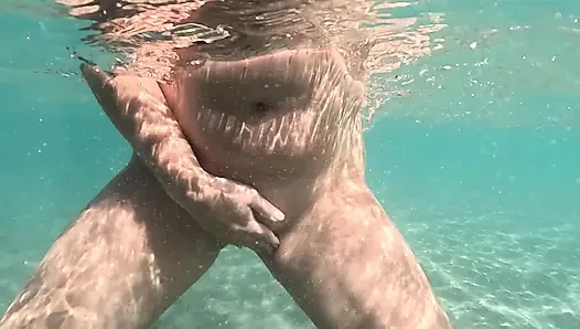 Naked MILF Swimming with Anal Plug Underwater