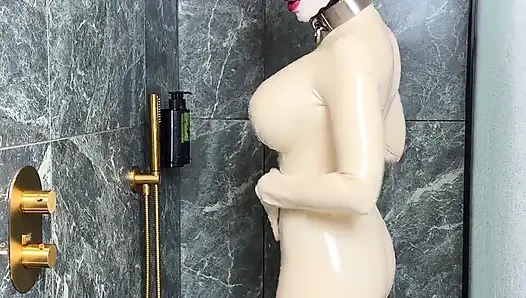 Latex Cow Undressing Under the Shower