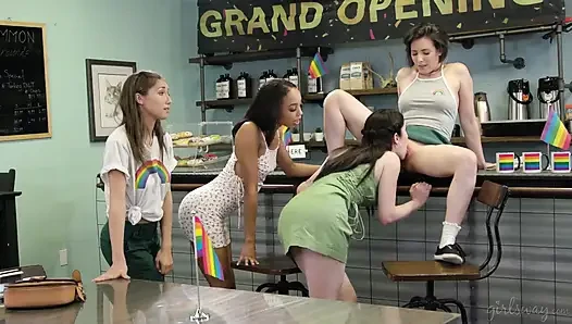 Girlsway - Casey Calvert Offers Free Pussy Eating as Cafe Grand Opening Special & Customers Line up