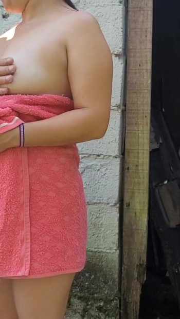 Thrilling moment from "Shower doesn't work, married woman asks the farm's caretaker for help using just a towel and pays"