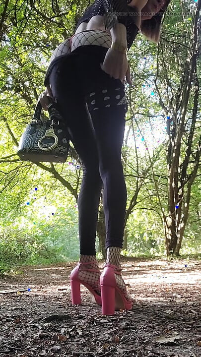 👑Slut 1 day slut always. French Trav Ass Looks in the Woods, Pink Thong Thong & Pink Heels. Exhibition in the Forest. VaneSsaB