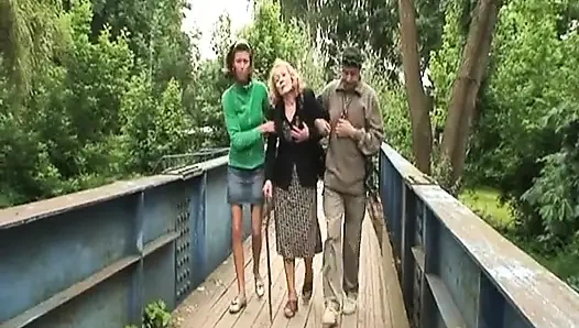 Horny Old Dude Fucking His Wife and a Sexy Teen