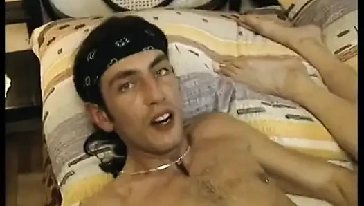 Hairy blonde mature gets spitroasted in a threesome