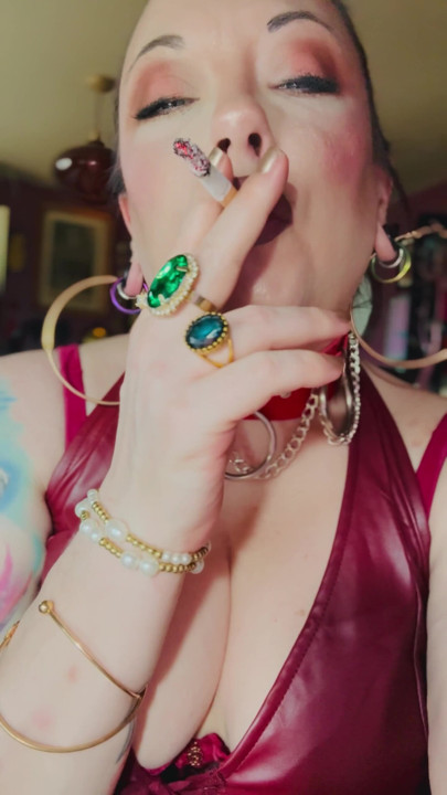 Leather Clad Tina Snua Smoking A Cigarette With Lots Of Dangles | Clip 1