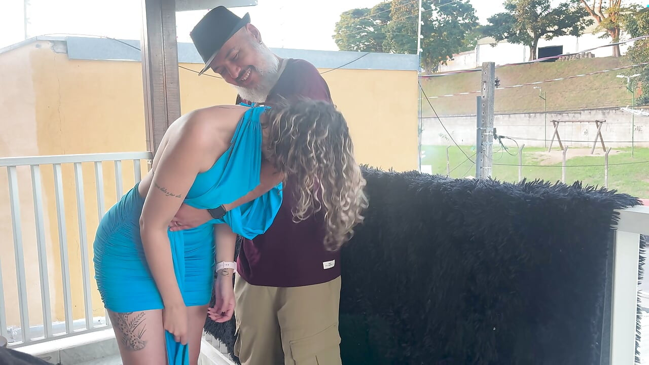 Neighbors hooking up and grinding on the balcony.