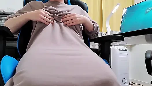 A married woman sitting on a chair and masturbating lewdly