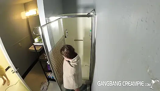 Little chubby girl lured into the shower