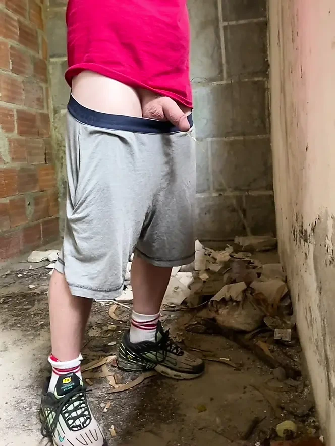 Boy Caught Pissing Handsfree in an Abandoned Building
