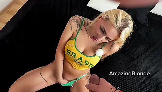 Stepson caught stepmom masturbating and she allowed him to cum on her body