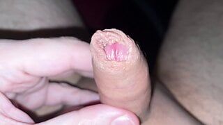 small tiny hard foreskin cock close up