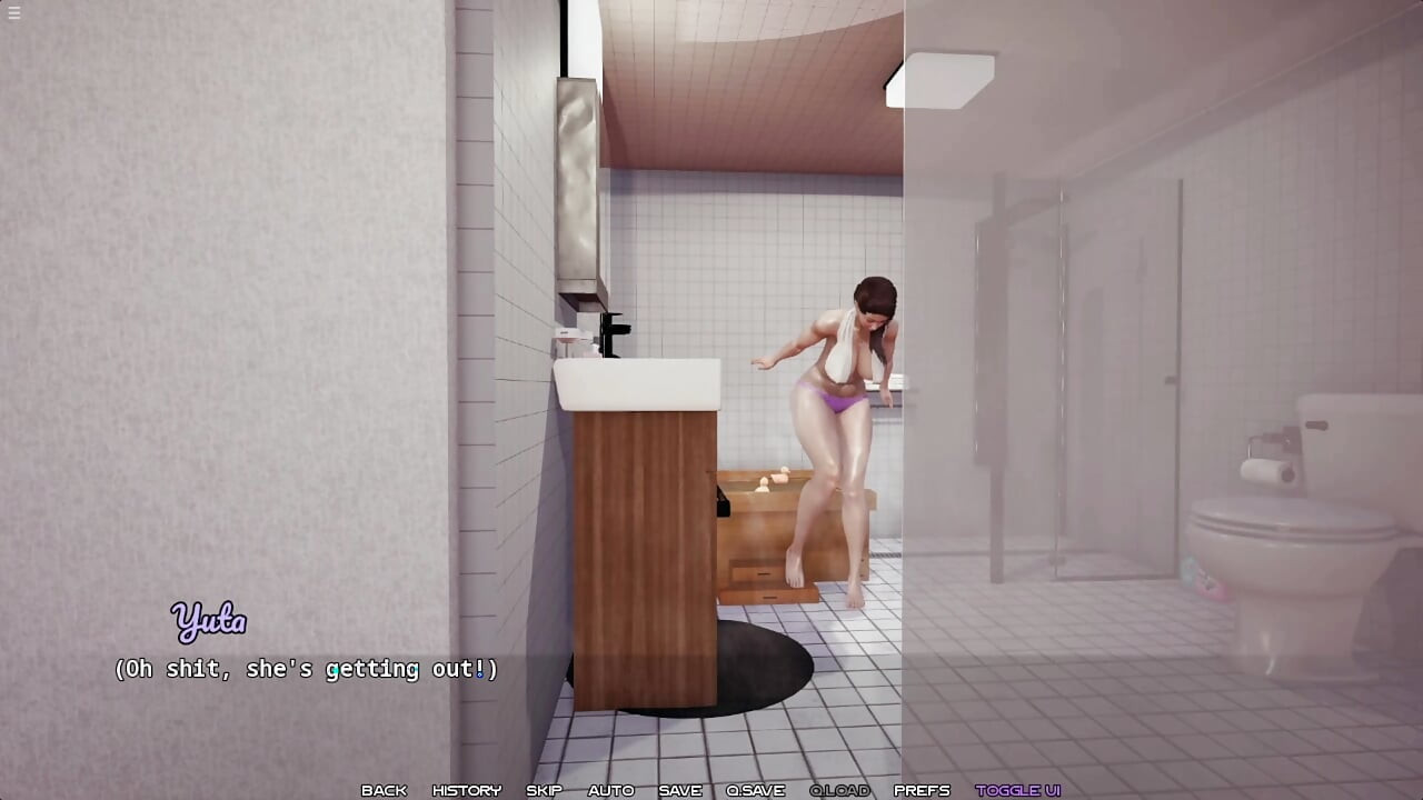 Stepson Jerking Cock While Watching Japanese Stepmom Masturbating Pussy In Bathroom