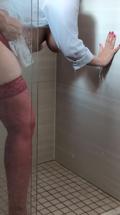 Powerful moment from "Wet Red Thigh Highs, Shower Sex (c01_film02)"