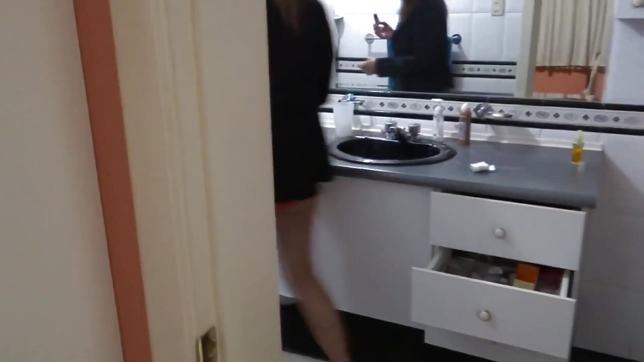 Stepmother Shows off in the Bathroom Before and After Having Sex with Her Lovers