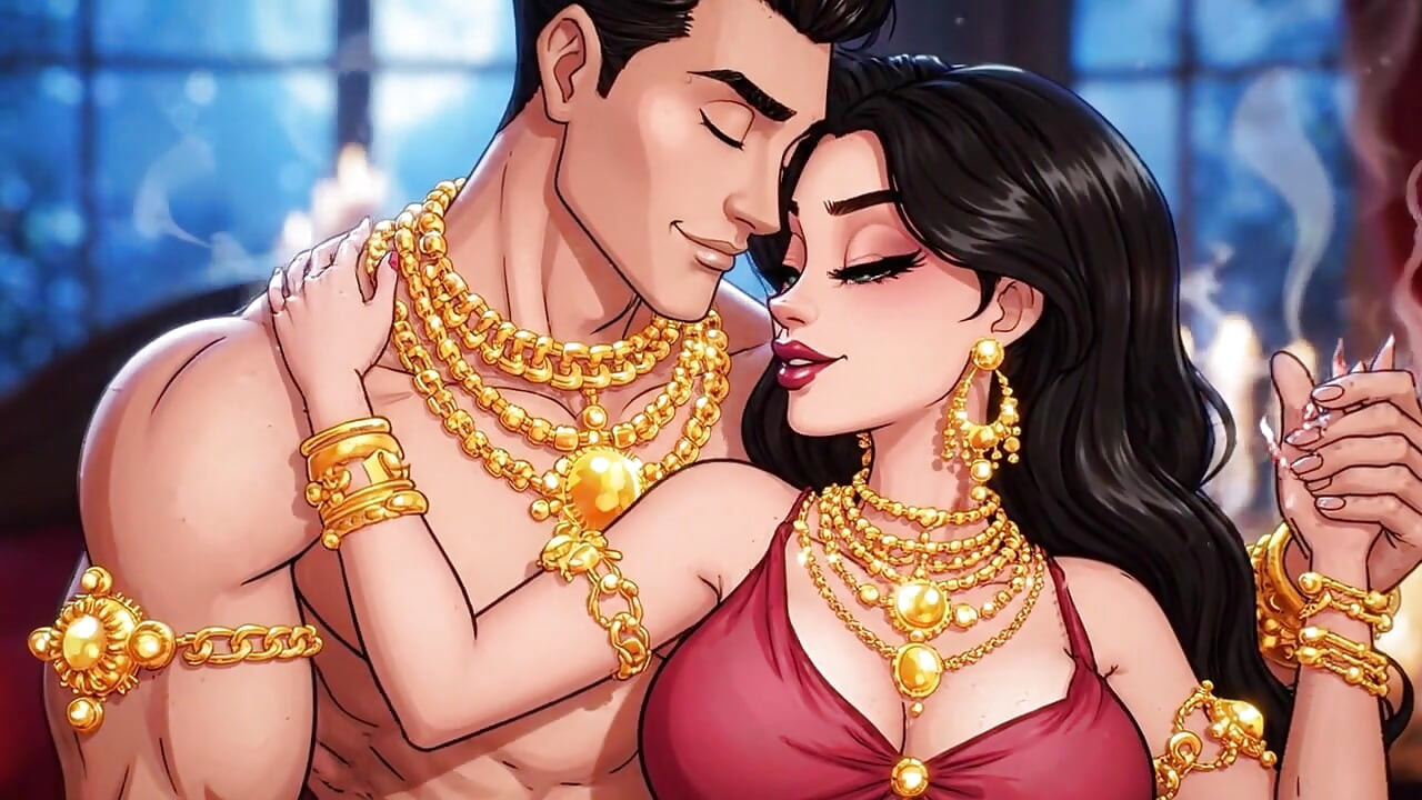 Koninklijk cartoonpaar hete nacht passie compilatie - gouden sieraden geanimeerde sensuele romantiek