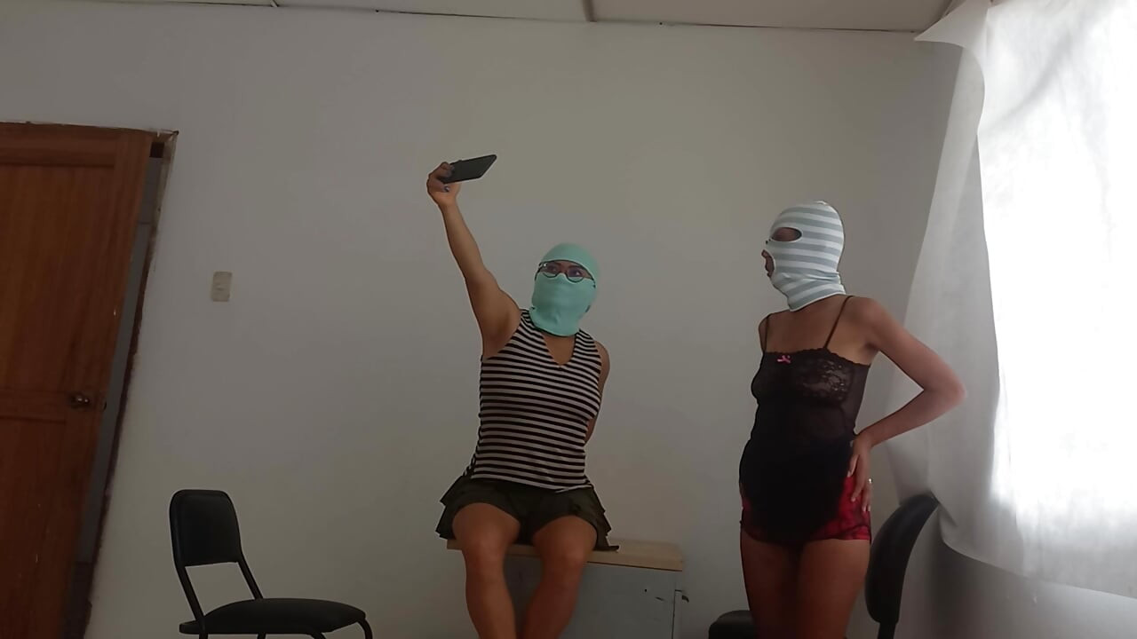 Coworkers show their tits while the owners of the house are not there