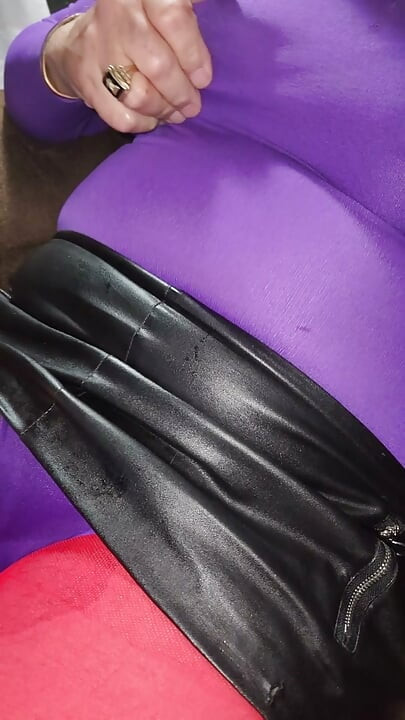 CD, pov, cums twice in my leather miniskirt and pantyhose.