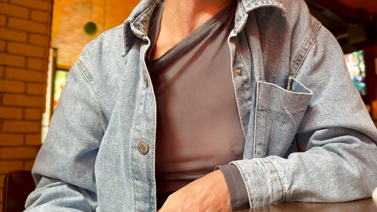 Completely exposing my boobs and nipples in a sheer blouse in a public place