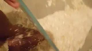 Amateur sexy brown ebony feet in food