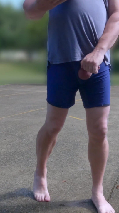 Emotional moment from "Playing basketball on a public court with my cock on display"