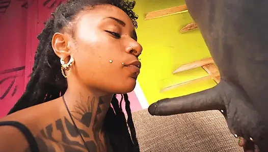 Ebenholz interracial halsfick, hartes pfund, massive gesichtsbesamung