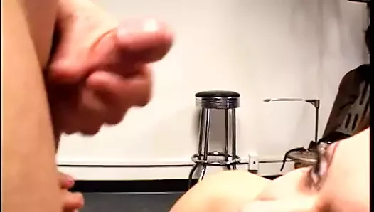 Curvaceous brunette toys her man's ass before giving blowjob