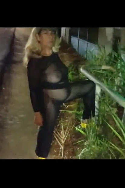 Mel Showing off in Public on the Side of Road 13